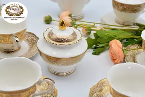 Reliëf Real Gold Porselein Luxe Koninklijke Stijl Lassen Bone China Servies Servies Diner Set