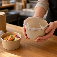 Vente en gros de bols en papier biodégradables, étanches, jetables, avec couvercles, de qualité alimentaire, avec logo personnalisé, contenants à emporter en kraft pour restaurant