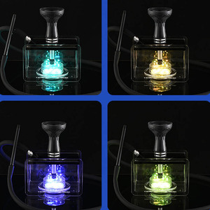 Botella de agua cuadrada grande de acrílico negra con LED para jóvenes, utensilios de bar, pipa de un solo tubo, accesorios para fumar - Product Image 5