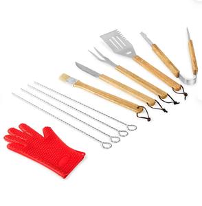 Набор из 6 деревянных грилей из нержавеющей стали с бамбуковой подарочной коробкой, палочки для барбекю и противожаровые перчатки, рождественский подарок для папы, мужа - Product Image 4