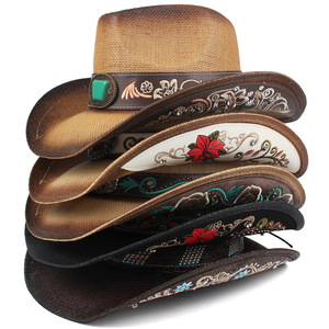 Nouvel Arrivage Chapeau <span class=keywords><strong>de</strong></span> Cowboy Brodé Artisanal avec Boucle en <span class=keywords><strong>Pierre</strong></span> Turquoise Broderie Florale Western Unisexe pour Usage Quotidien et Fêtes - Product Image 1