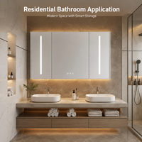 Lemari Cermin Kamar Mandi LED Pintar Modern, Terpasang di Dinding, dengan Cermin Anti Embun untuk Hunian dan Hotel