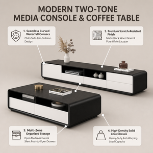 Meuble TV mural en noyer, meuble TV en bois avec tiroirs <span class=keywords><strong>de</strong></span> rangement et étagère, table basse - Product Image 4