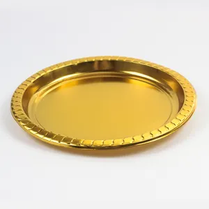 Eco-friendly Christmas Round Gold Disposable Plastic Plates For Dinner Gathering Birthday Party Supplies