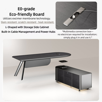 Bureau de direction moderne de luxe en forme de L avec armoire latérale rotative, serrure à empreinte digitale intégrée et table de bureau coulissante électrique