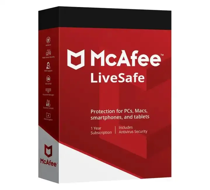 McAfee LiveSafe 2023 Suscripción de 1 año Software DE SEGURIDAD Activación oficial Vincular su cuenta Entrega por correo electrónico