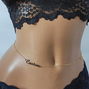 Corrente de cintura personalizada para mulheres, joia corporal em aço inoxidável banhada a ouro 18K, corrente de barriga com placa de identificação - Product Image 3