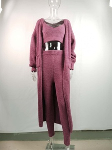 2020 Available Best Design Sweater Cardigan Knitted Long Pants Crop Tops High Quality 3 Pieces Set Women Knitted Sweater Suits - Product Image 5