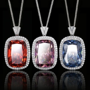 Premium Matte Finish Eco-friendly Copper 20*<b>28mm</b> Square Red Cubic Zirconia Geometric Pendant Necklace for Ladies Festival Gift - Product Image 3