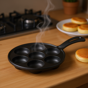 กระทะเหล็กหล่อสำหรับทำแพนเค้ก 7 หลุม รูปทรงกลม สำหรับทำมินิแพนเค้กและดัตช์เบบี้ - Product Image 3