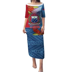 Personalizado Samoa Puletasi Teuila Torch Ginger Mix Polinésia Tribe Roupas Samoan Lady Off Shoulder Vestidos Mulheres Two Piece Set