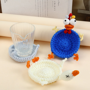 Serviette de cuisine amusante en laine tricotée à la main avec motif de poulet <span class=keywords><strong>Gogogo</strong></span> de dessin animé, dessous de tasse tricoté, tissage artisanal, vente en gros d'usine - Product Image 1