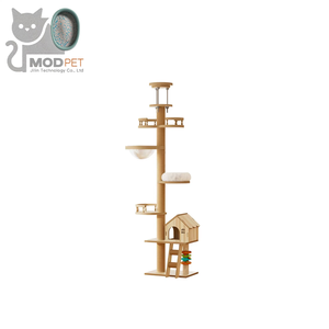 Madera maciza gato árbol Torre suelo techo gato escalada marco de madera altura ajustable árbol sostenible gato árbol madera - Product Image 1