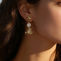 Boucles d'oreilles en acier inoxydable plaqué or 18 carats pour femmes, motifs étoile de mer, coquille de tortue, homard, oxydes de zirconium, vente en gros OEM