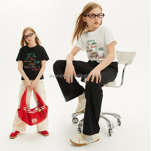 Conjunto de Roupas Personalizáveis para Meninas, Camiseta com Estampa de Letras e Calças, Conjunto Casual Preto e Branco em Duas Peças - Product Image 3