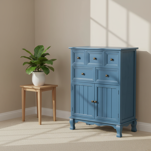 <span class=keywords><strong>Commode</strong></span> à 5 tiroirs en bois massif, armoire de rangement de style américain pour chambre à coucher, salon, buffet avec étagères - Product Image 6