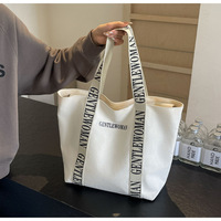 Sac fourre-tout réutilisable en toile de coton avec imprimé lettres pour femmes étudiantes grande capacité avec poche