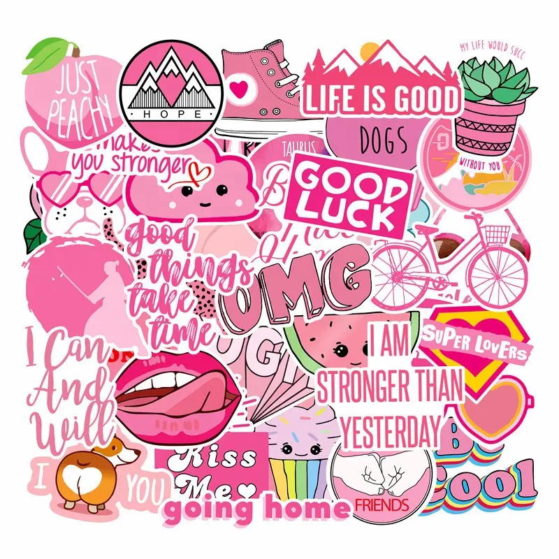 Stiker Lucu untuk Anak Perempuan, Stiker Decal Sepeda Motor Papan Selancar, Papan Seluncur, Koper Buku Harian Lucu Cantik Merah Muda Anak Perempuan 40 Buah