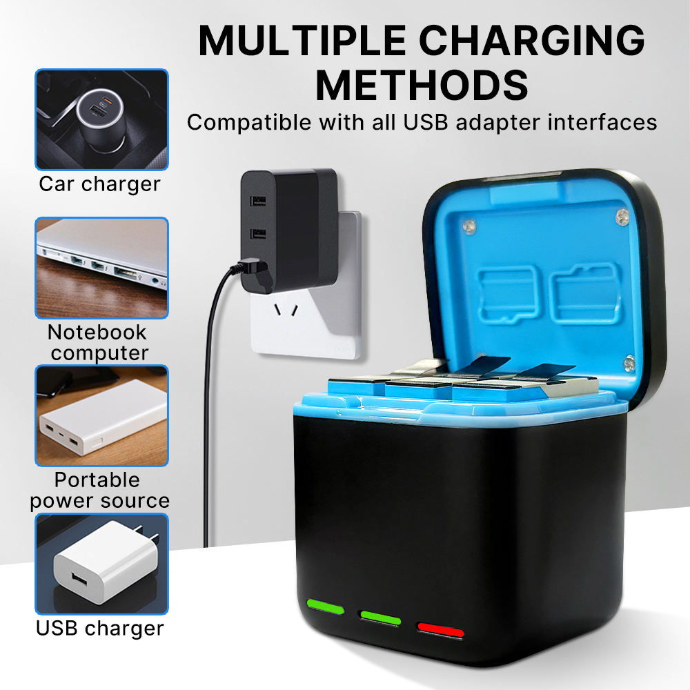 Hongdak 3-slot Battery Charger Compatible for Gopros Batteries Digital Charger Box Storage Charger for Gopro Hero 13