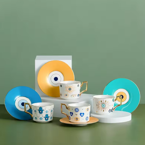 High Quality Custom Porcelain Tea Cups Saucers Big-Eyed Milk Mug Trendy High-End Business Gift Eco-Friendly Dishwasher Safe - Product Image 1