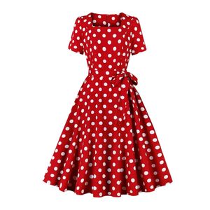 Vestido Retro A-List con Estampado Floral de Puntos, Cuello Cuadrado de Satén, Tirantes Finos, Cintura Natural, Largo hasta la Rodilla, Lavable - Product Image 1
