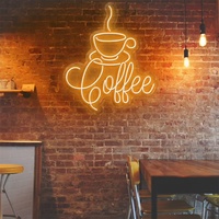 Señal de neón iluminada de café, ventana de pared, señal abierta de neón para iluminar tu tienda