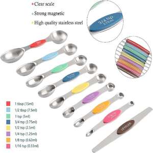 Ensemble de 16 tasses à mesurer magnétiques en acier inoxydable à poignée colorée et cuillères à double face pour outils de cuisson de cuisine avec logo personnalisé - Product Image 4