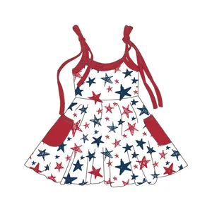 2023 vente chaude robe pour enfants personnalisé bébé 4 juillet robe tourbillonnante Vintage cravate String enfants robe de débardeur