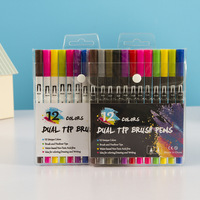Lot de marqueurs double pointe pour aquarelle, pinceaux, dessin et lettrage, marqueurs à clic multicolores avec logo