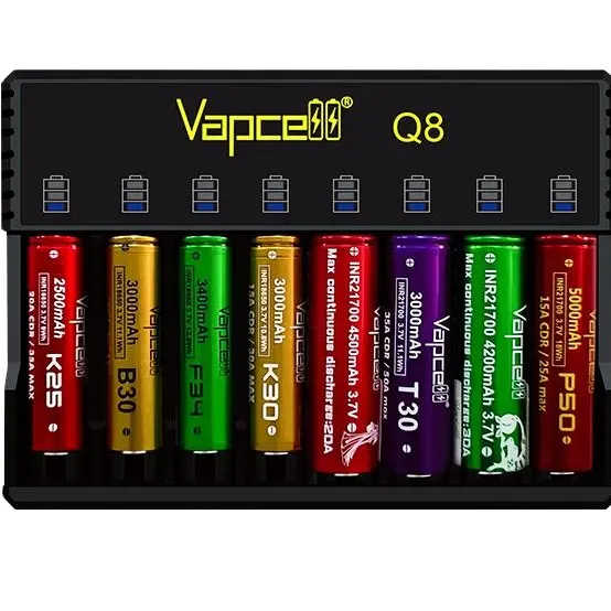 new release vapcell smart q8 8slots charger the most cost-effective for 18650 21700 26650 i-ion batteries