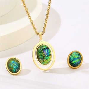 Jewelry Manufacturer Wholesale Colorful Oval Stone Charm <b>Necklace</b> Earring Resin Jewelry Set Women - Product Image 2