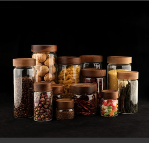 High Borosilicate <b>Glass</b> Storage Jar with Acacia Wood <b>Lid</b> 65mm Diameter Food-Grade Airtight Kitchen <b>Container</b> <b>for</b> Grains Dry Food - Product Image 4