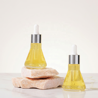 Flacon compte-gouttes en verre cylindrique transparent 30 ml avec bouchon à vis, col en PP, estampage doré, pour huiles essentielles, sérums, crèmes visage et diffuseurs
