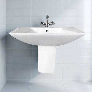 Lavabo demi-pied en céramique indien, résistant à l'eau, facile à nettoyer, vasque ronde monobloc, équipement sanitaire pour villa - Product Image 5
