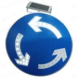 Panneau de signalisation routière solaire rond, panneau d'avertissement circulaire LED bleu clignotant rotatif pour la sécurité routière sur autoroute - Product Image 4