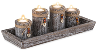 Plateau en bois blanc moderne et simple FSC avec 4 supports pour bougies chauffe-plat pour la décoration de la maison à Noël et à Pâques