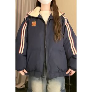 เสื้อโค้ทผ้าฝ้ายลายทางสไตล์ฮ่องกง ปี 2025 สำหรับผู้หญิง แจ็คเก็ตสีตัดกันสำหรับฤดูใบไม้ร่วงและฤดูหนาว แฟชั่นลำลอง เข้าได้กับทุกชุด - Product Image 5