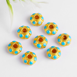 Perles d'espacement rondes en turquoise plaquées or 8 mm, composants de bijoux pour la fabrication de bracelets et colliers DIY, accessoires en gros - Product Image 3