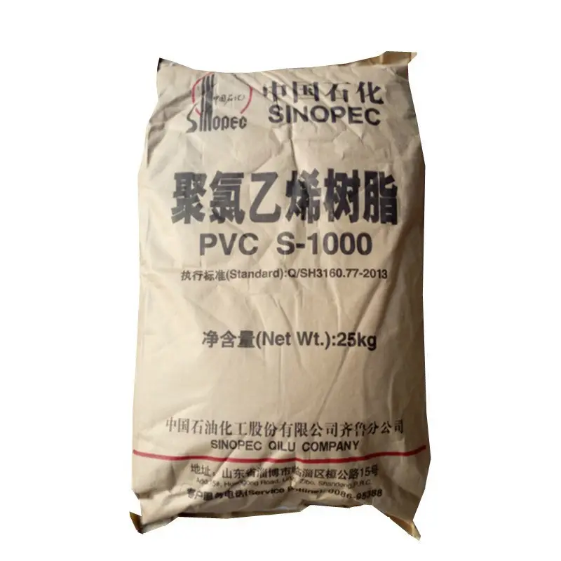Resina de PVC S-1000 Sinopec para acessórios de tubos, resina branca de alta qualidade em pó de PVC e cloreto de polivinila