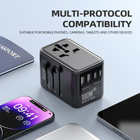 Adaptor Perjalanan Universal 100W GaN Adaptor Steker Perjalanan Tahan Api 3 USB C PD 2 USB Pengisi Daya Cepat untuk Kamera Seluruh Dunia