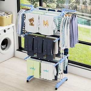 Ou Shumei Tendedero Plegable de 3 Niveles de Acero al Carbono para Interiores y Exteriores con Ruedas y Diseño Giratorio - Product Image 2