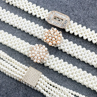 Ceinture Large Décorative Femme en Alliage Perlé, Chaîne de Mode avec Taille Élastique et Accessoires Métalliques Style Européen et Américain