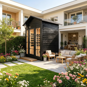 Sauna extérieur en bois massif noir, style <span class=keywords><strong>cube</strong></span>, traditionnel, pour jardin, avec Bluetooth et éclairage LED, certifié UL - Product Image 2