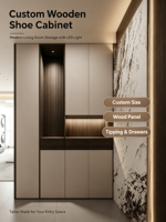 Meuble d'entrée moderne en bois sur mesure avec design modulaire, caractéristiques écologiques et gain de place pour villa et appartement