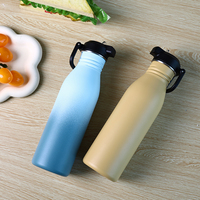Everich Bouteille d'eau colorée en acier inoxydable de 16 oz à paroi unique pour enfants avec couvercle de poignée de buse