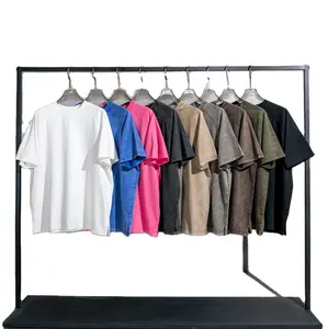 T-shirt vintage en coton pour homme, grand et grand, surdimensionné, délavé, avec fente latérale, 2023, 270gsm