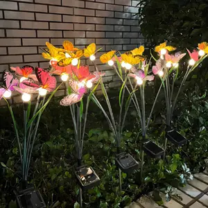 Lumières de jardin solaires Lumières papillon vibrantes Lumière de pelouse étanche extérieure pour la décoration de voie de pelouse de cour (lot de 2)