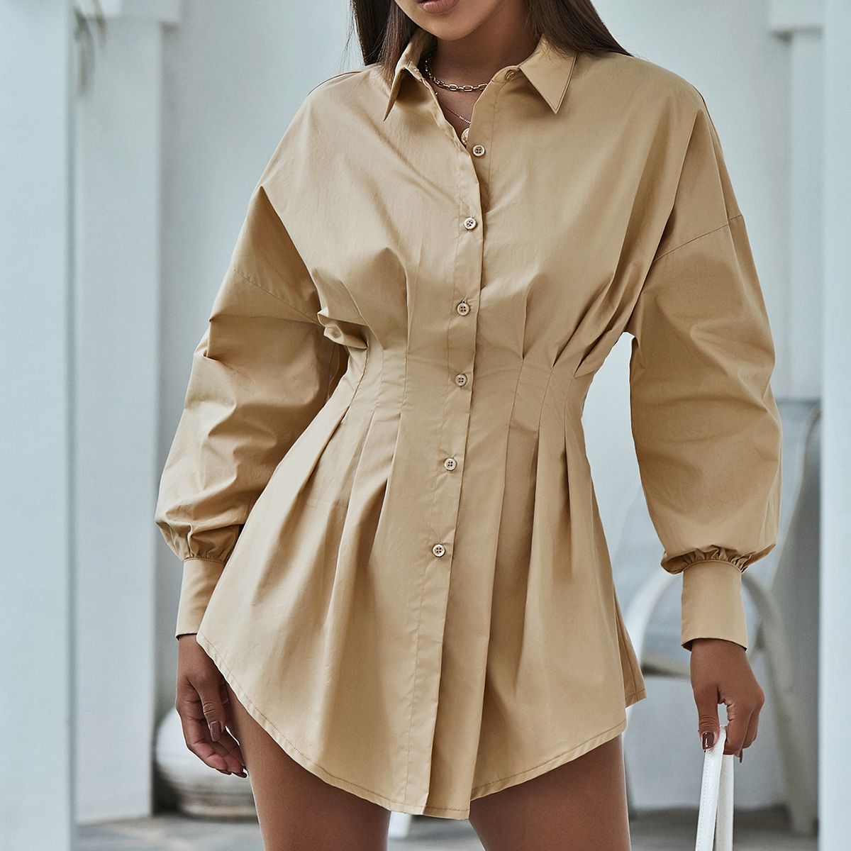 asymmetrical dress floral WHITE ASYMMETRIC SHIRT DRESS – Rue15 by Muneera Al Majed main image 1
