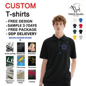 Polo en coton personnalisé pour homme, manches courtes, motif floral brodé sur le devant, coupe décontractée classique - Product Image 1