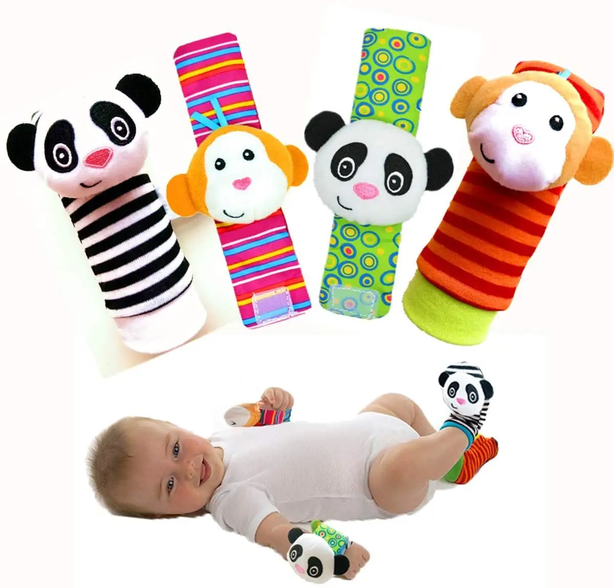 newborn infant plush baby rattles knit wrist rattle and foot socks